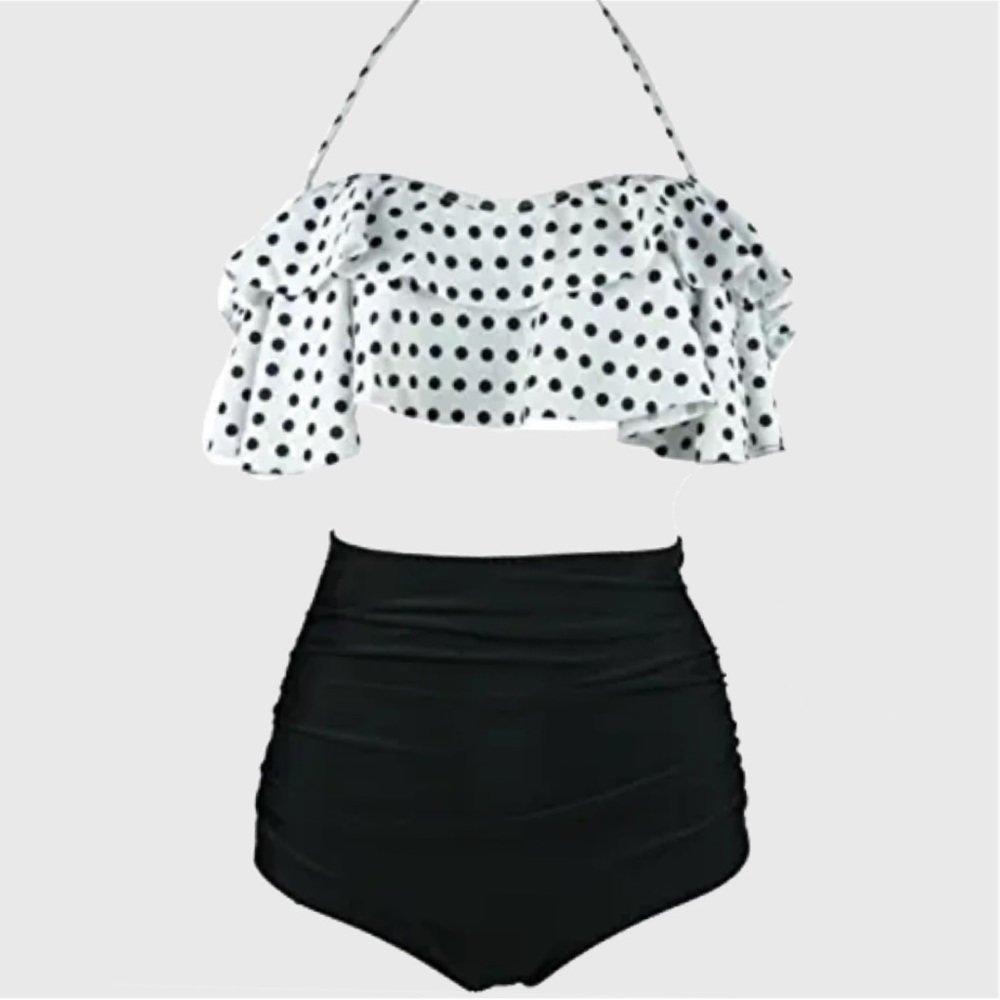 Retro inspired polka dot ruffle bikini 2 Piece swimwear